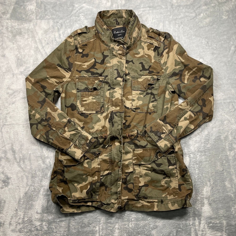 Endless Love Camouflage Utility Jacket Women Drawstring Pockets Military Style M